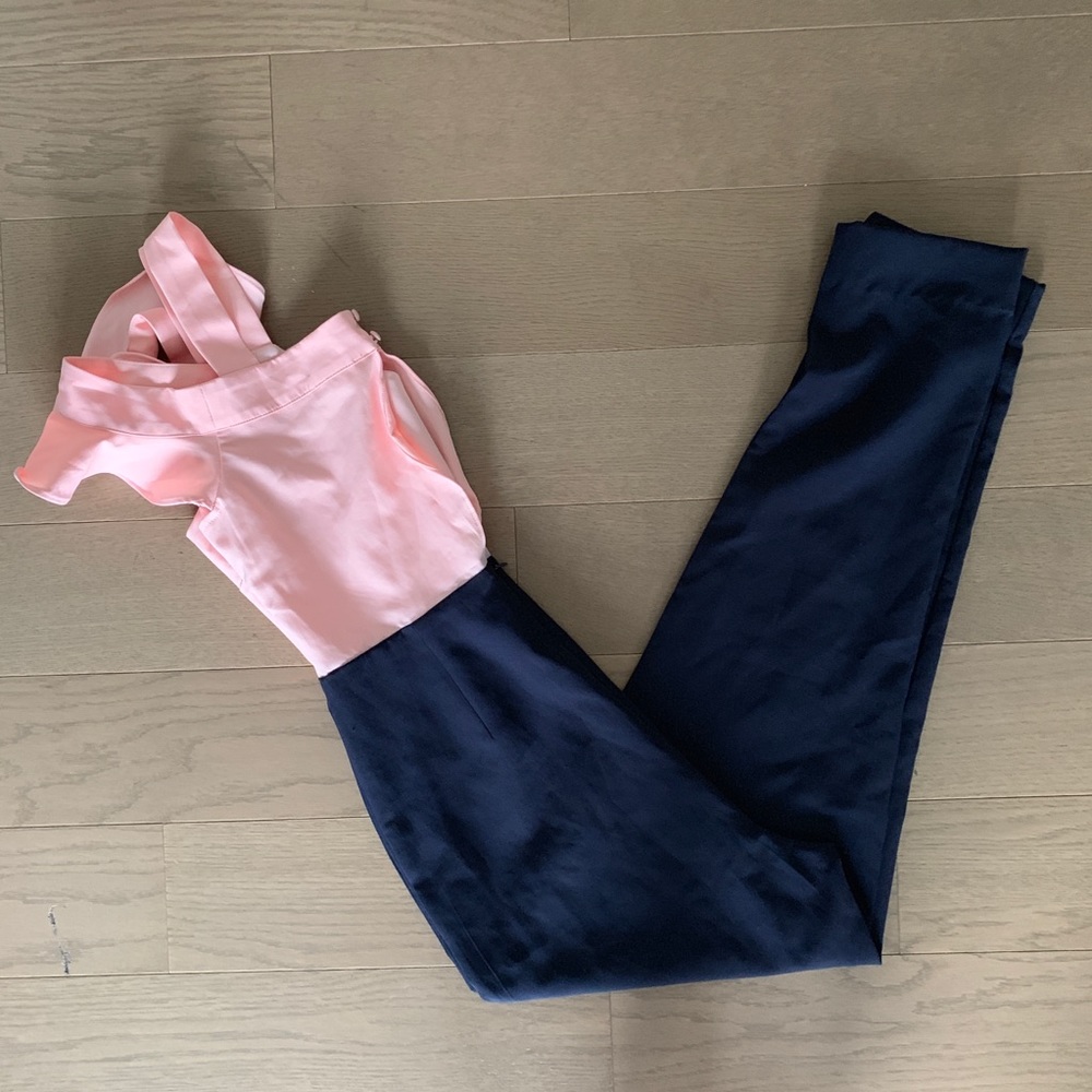 Soieblu Cold Shoulder Jumpsuit Navy & Pink Medium